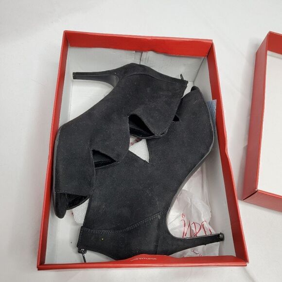 IMPO Tyra black vegan suede zip back pump heels with box 10 - Picture 7 of 11